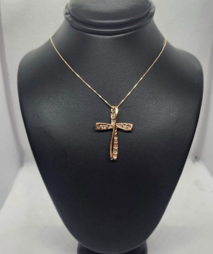 24K Gold Cross Pendant Necklace with Diamonds