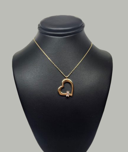 Gold Heart Pendant Necklace with Pink Accent Stone