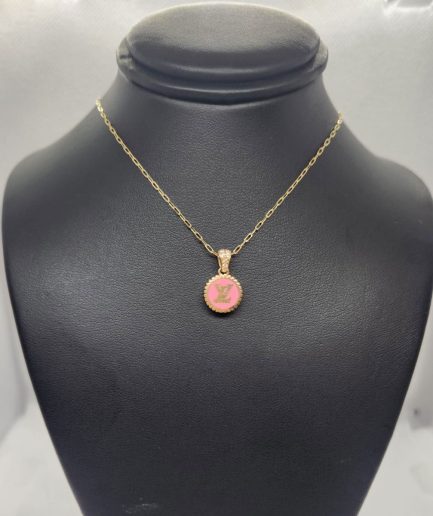 Louis Vuitton Pink Pendant Necklace with Gold Chain